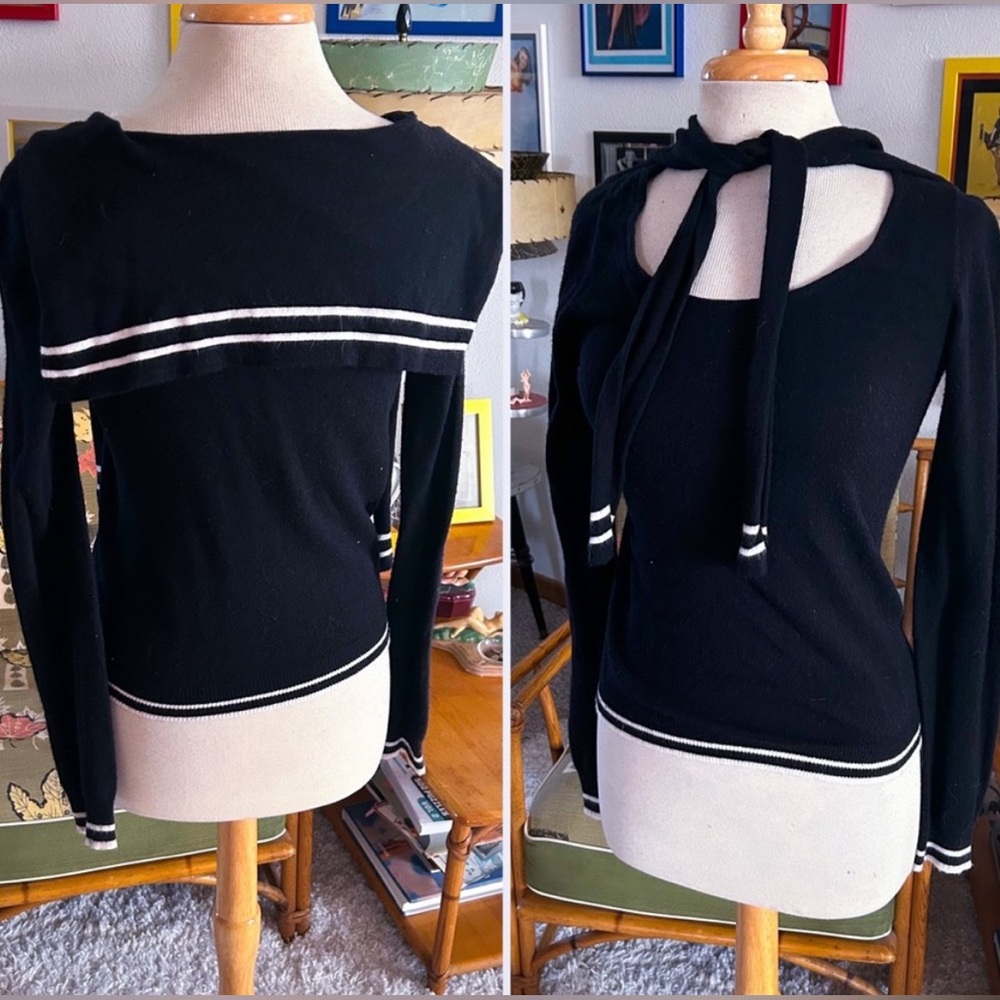 Retro Sweater Sailor Collar Black M L Pinup Rockabilly 1940s 40s style 1930s 30s - Picture 1 of 6